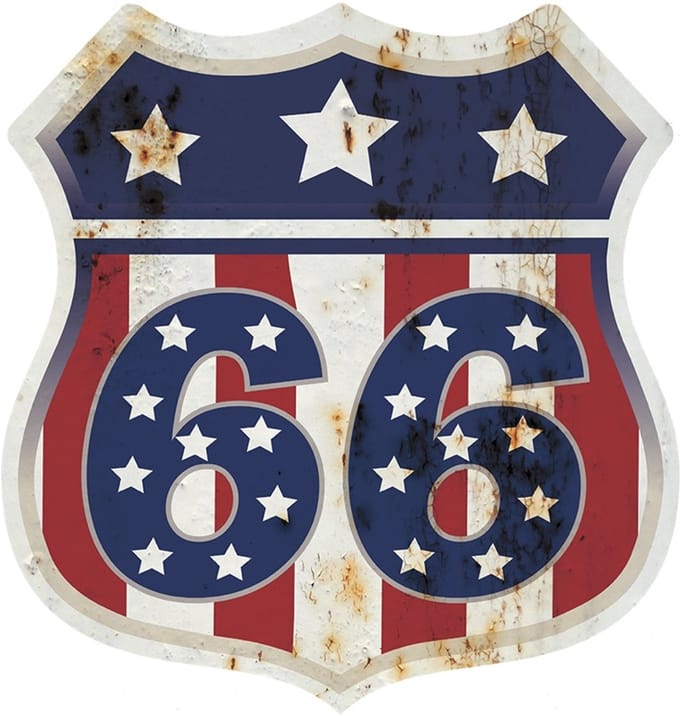 Signs USA - Schild - Route 66 Red White Blue Stars - 39 x 37 cm