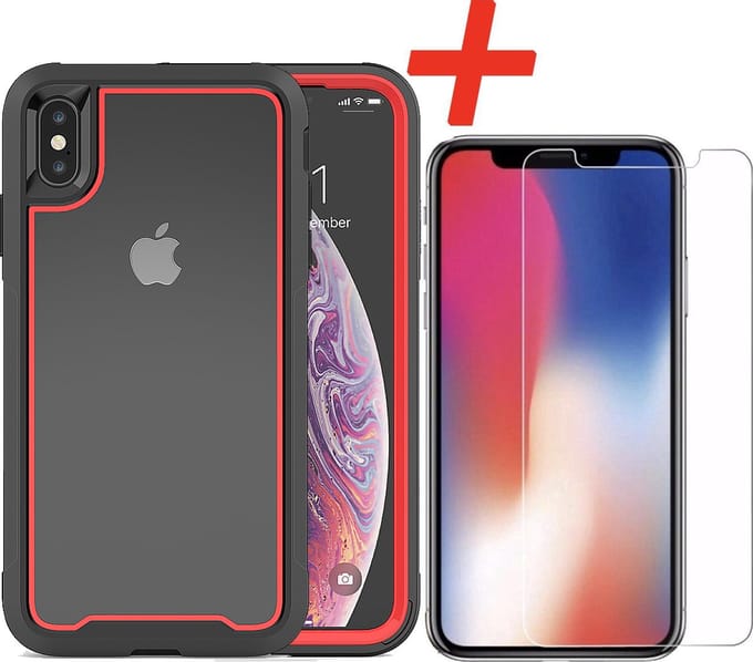 Backcover geschikt voor Apple iPhone X / XS - Rood - Shockproof + Glas Protector