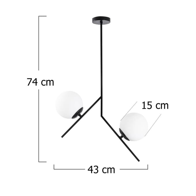 Opviq Hanglamp Dolunay 144-AV zwart twee glazen kappen