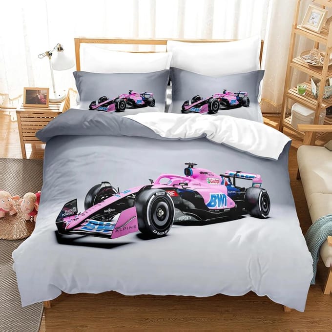 Ensembles de literie Voiture de Course Formule 3D Housse de Couette Enfant avec Taie d'Oreiller Linge de Lit pour Lit Simple Double Queen King Garçons Filles US Twin(172x218cm)