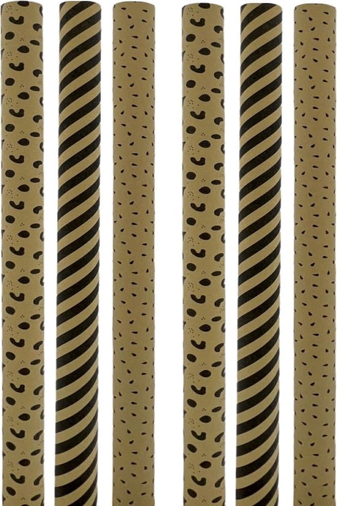 Eco Kraft Extra Sterk Geschenkpapier Cadeaupapier – Bruin en Zwart – 70 cm x 2 meter - 6 Rollen