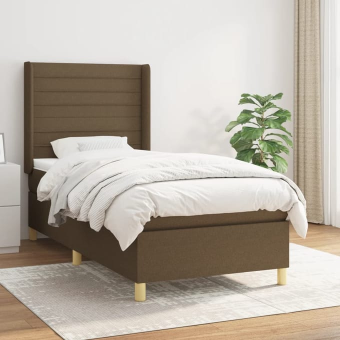 vidaXL - Boxspring - met - matras - stof - donkerbruin - 100x200 - cm