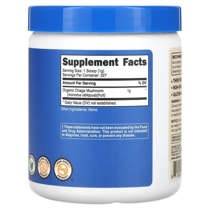 100% Biologische Chaga Paddenstoel, Ongezoet, 227G(8oz)