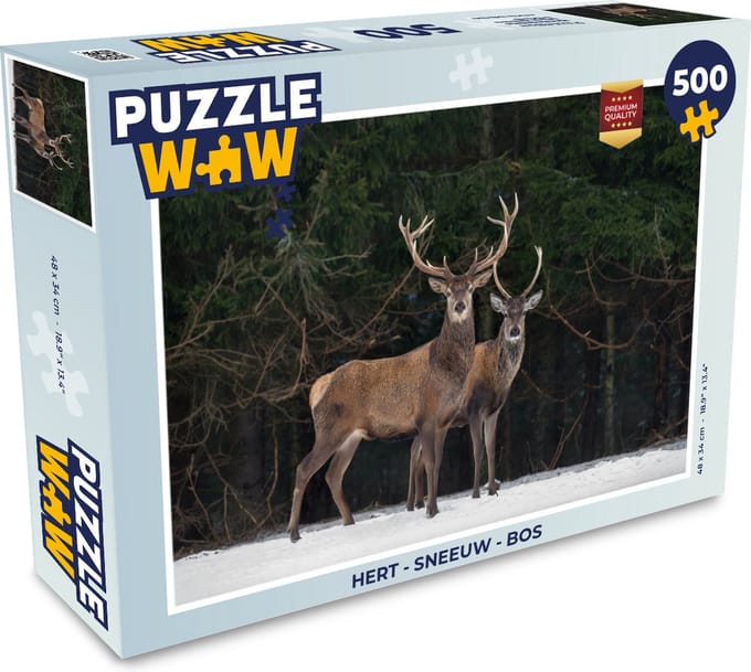 Puzzel Hert - Sneeuw - Bos - Legpuzzel - Puzzel 500 stukjes