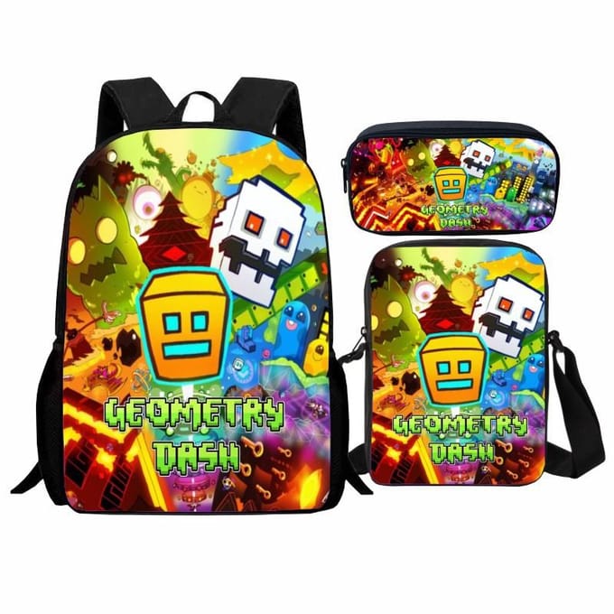 Geometry Dash Student Rugzak 3-delige Set, Geometry Dash Rugzak, Schoudertas, Etui