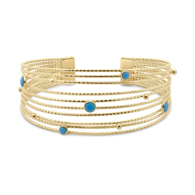 CO88 Collection 8CB-91430 – Bangle Armband Dames – Goudkleurig – Blauwe Cubic Zirconia – Statement Armband