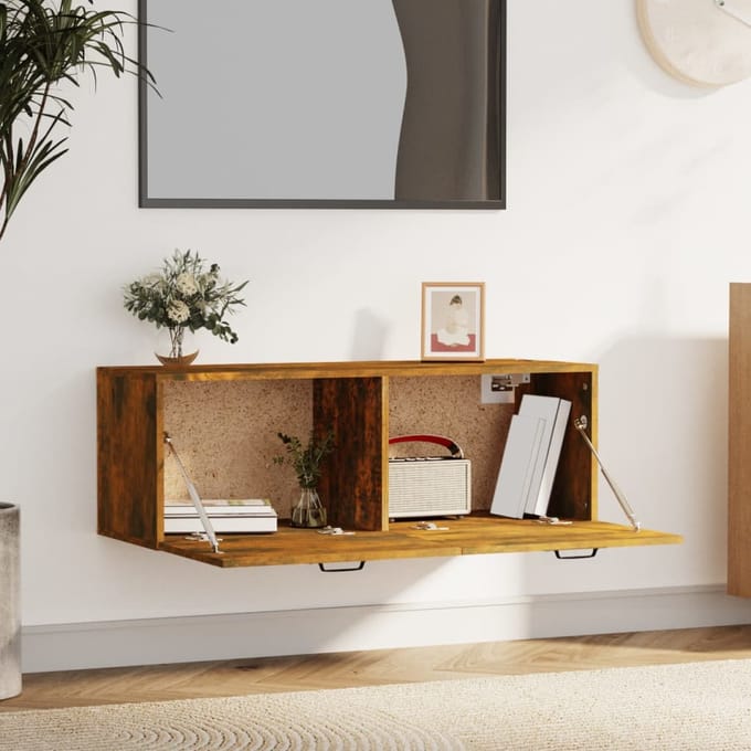vidaXL - Wandkast - 100x36,5x35 - cm - bewerkt - hout - gerookt - eikenkleurig
