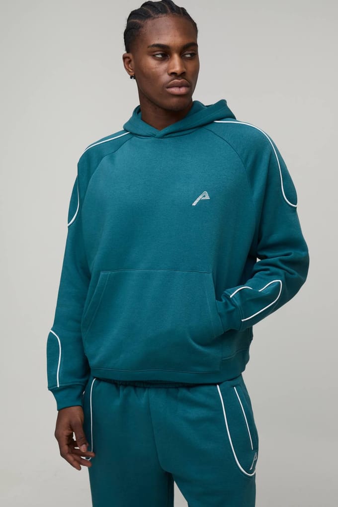 Oversized Boxy Hoodie met Pijpdetails & Baggy Joggingpak | Teal | Size Medium