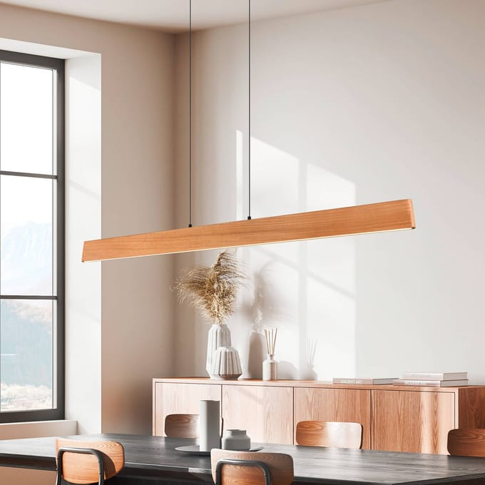 Trio Lighting LED hanglamp Edgewood, lengte 150 cm, houtkleurig hout, CCT