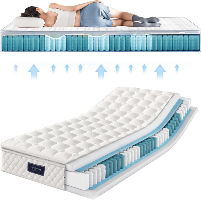 OKWISH Eenpersoons matras 90x200 - Pocketvering Matras H3 - Stevige Ligervaring - Polyester - Wit