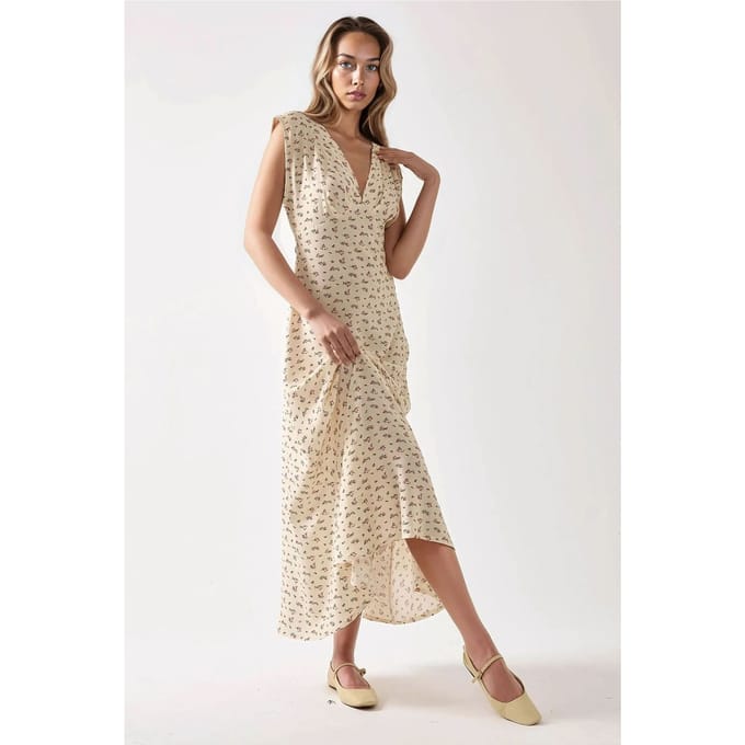 Floral V-hals Midi Jurk