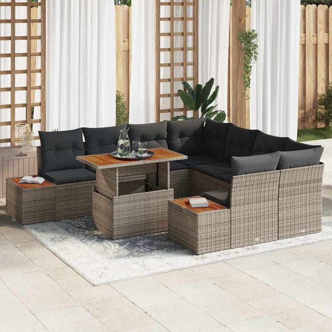 vidaXL - Tuinbank - Set - 9 - st - Grijs - poly - rattan