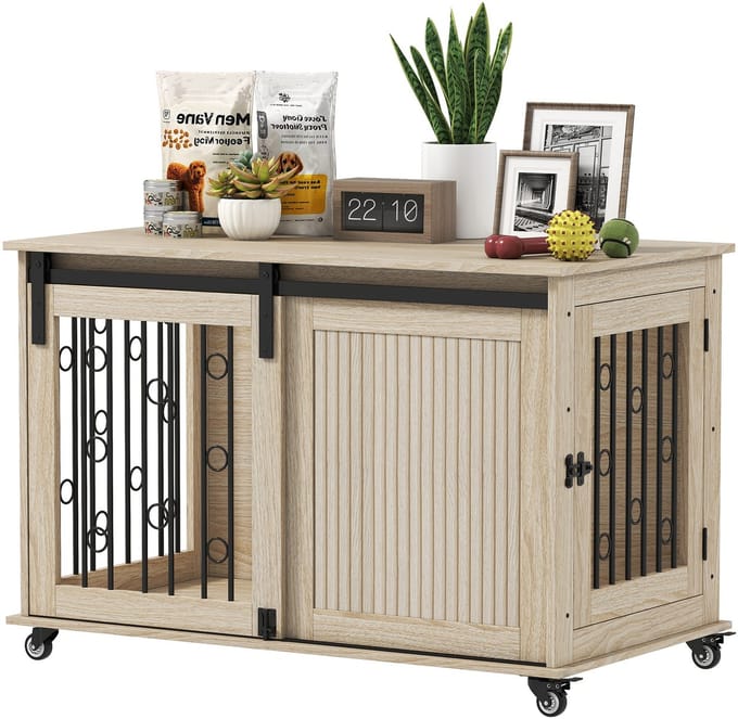 Pawhut Dog Cage-MDF, Staal-100L x 56B x 65H cm-Eiken