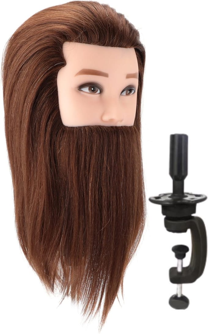 Kappershoofd Man Oefenhoofd Kaphoofd Kapperspop Met Statief - Kappers Pop - Bruin Haar - 35 cm