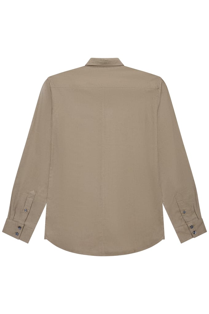 French Connection Linen 22 L/s Trim Khaki Maat: M | Casual Overhemden Outlet | Heren | Bruin