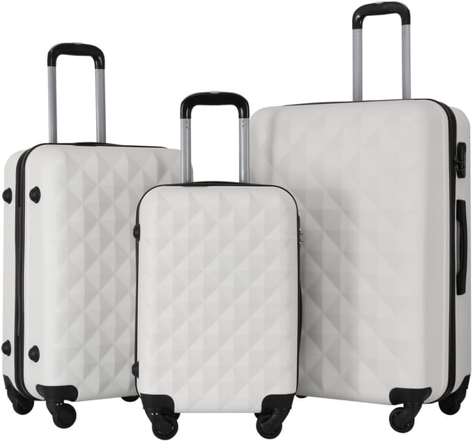 3-Delige Harde Kofferset – ABS – 360° Wielen – Dubbele wielen -Wit