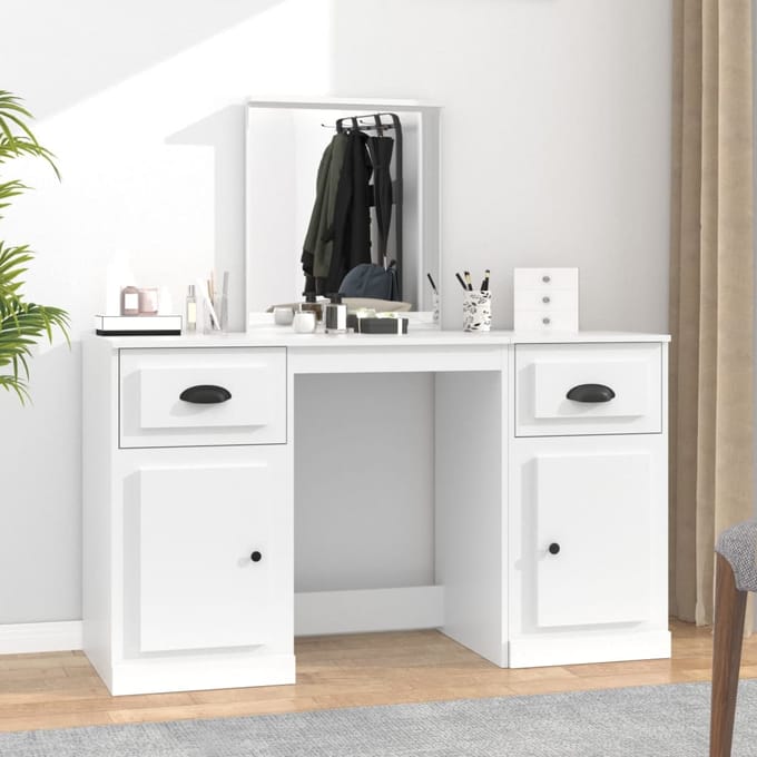 vidaXL - Kaptafel - met - spiegel - 130x50x132,5 - cm - wit