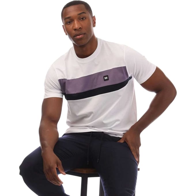 Weekend Offender Heren Kruiswoord Kleurblok T-shirt (Wit)