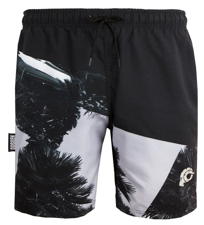 Heren Zwemshort met Palmpatroon Wit Zwart