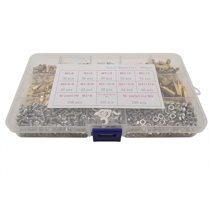 910 stuks M3 mannelijke vrouwelijke zeskant messing afstandhouder kit met schroefmoer en ring pcb moederbord 910 Pcs