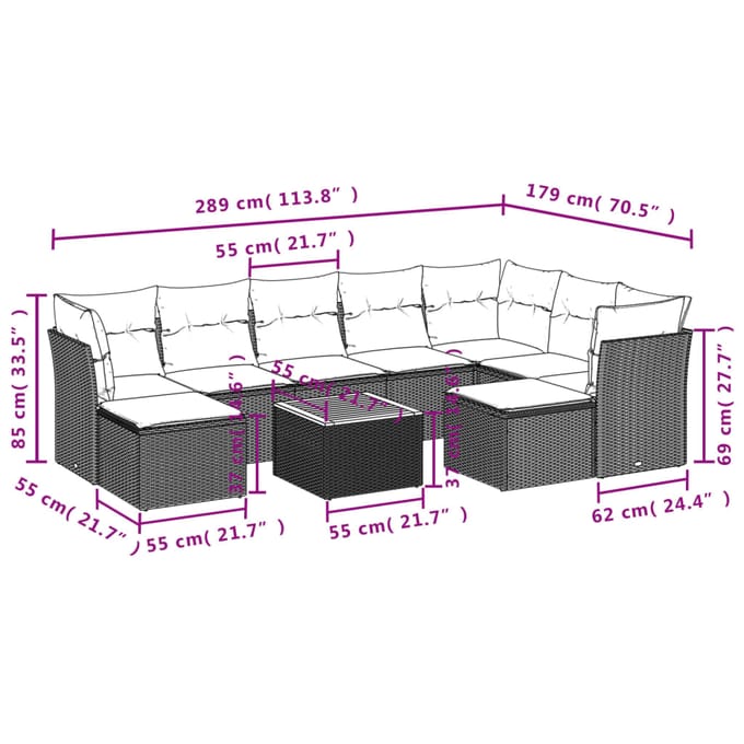 vidaXL - 10-delige - Loungeset - met - kussens - poly - rattan - beige