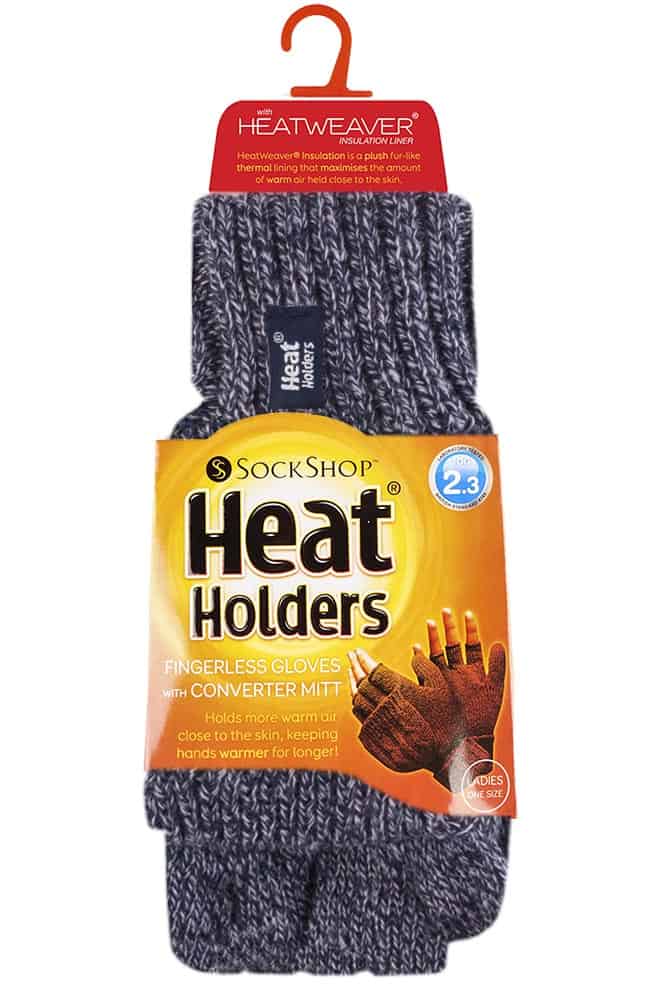 Gebreide thermo vingerloze converterhandschoenen voor dames - Blauw