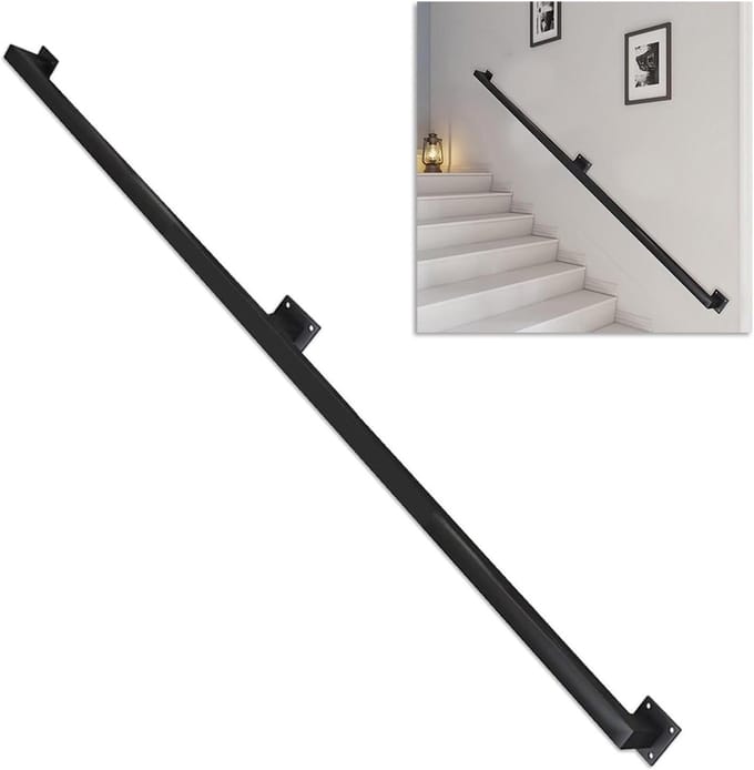 Trapleuning Metaal - Steunbeugel - Veilig Trap Lopen - Roestwerende Coating - 120 cm - Zwart