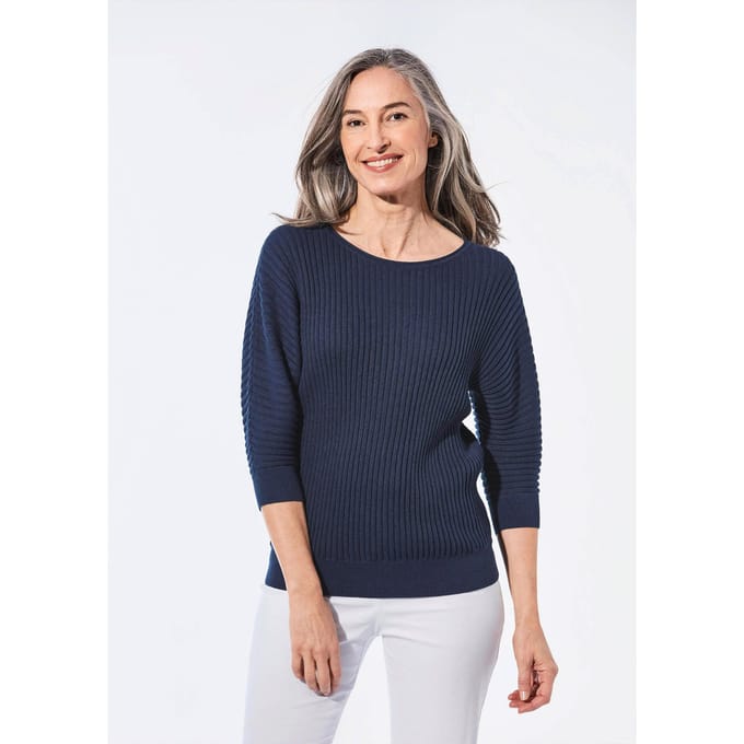 Pullover met vleermuismouwen - marine - Gr. 52/54 van Goldner Fashion
