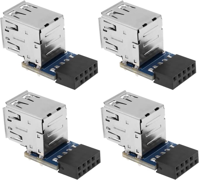 4x USB 2.0 Interne Header Adapter: 9-Pin/10-Pin Moederbord naar Dubbele USB 2.0 Type A & B Converter