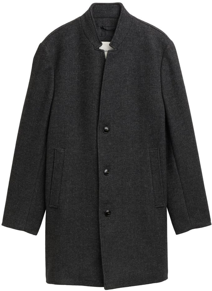 Tom Tailor Denim - Wollen jas met opstaande kraag - Maat S - grey big herringbone optic