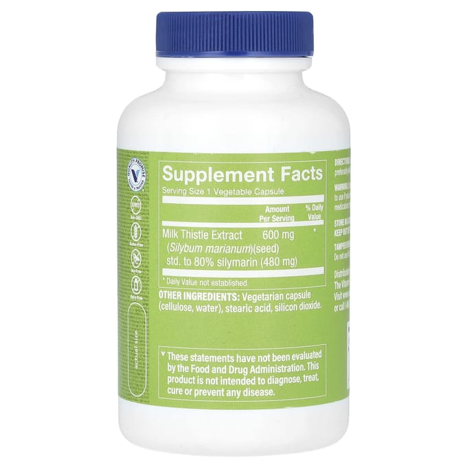 The Vitamin Shoppe, Extrait de Chardon-Marie, Double Force, 600 mg, 100 Capsules Végétales