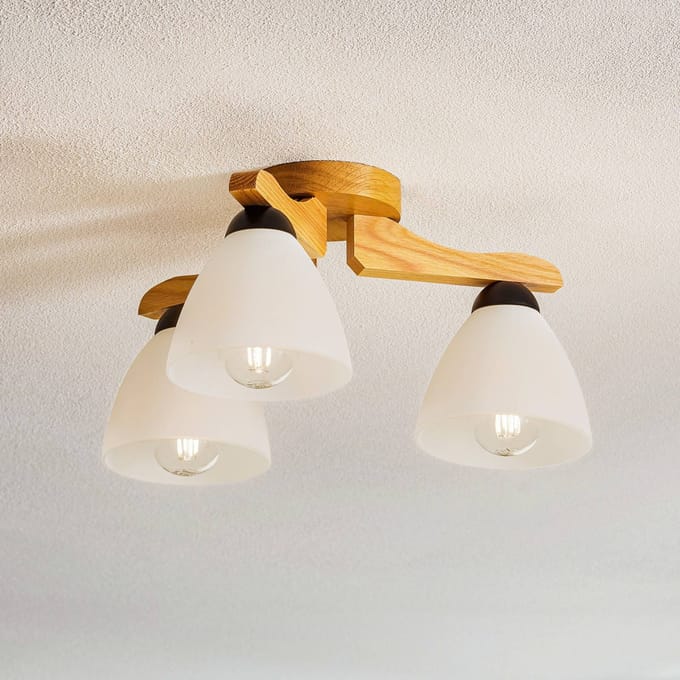 Lamkur Plafondlamp Haro, eiken/wit 3-lamps