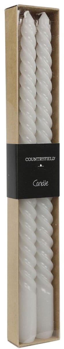 Countryfield dinerkaars Twirly 30cm wit - set van 2 kaarsen decoratie.