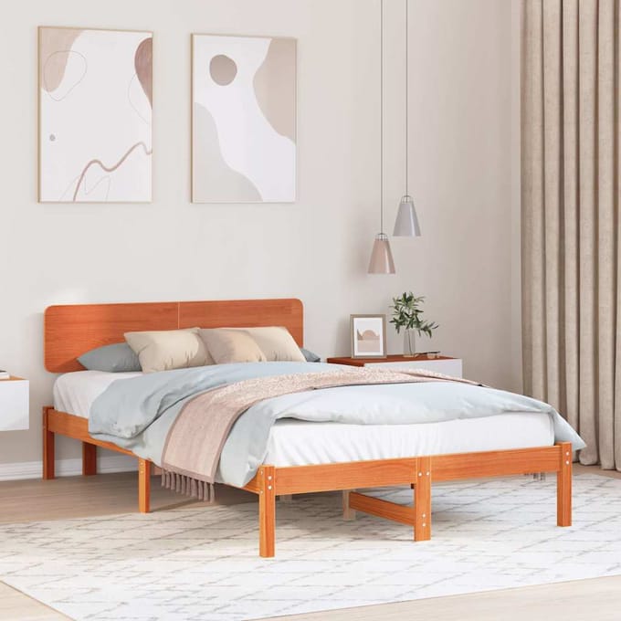 vidaXL - Bedframe - Wasbruin - 140 - x - 190 - cm - Massief - grenenhout