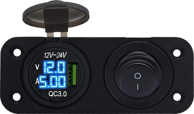 ProRide 12V USB Autolader Inbouw met Voltmeter/Ampèremeter - QC3.0 - Tweevoudig inbouw paneel