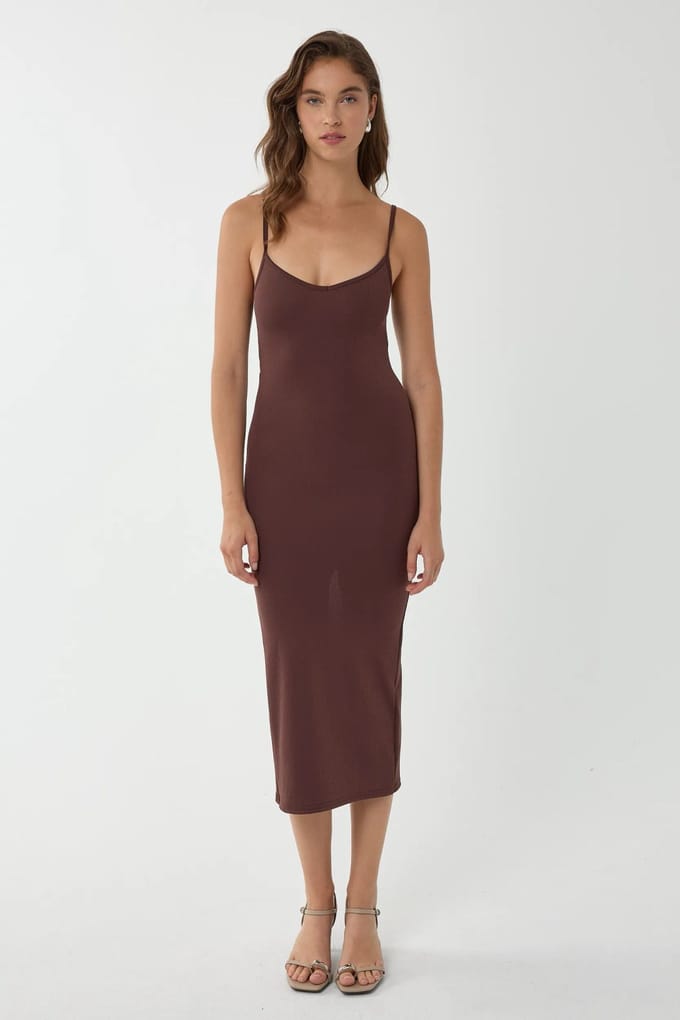 V-hals Bodycon Midi-jurk met Dunne Bandjes