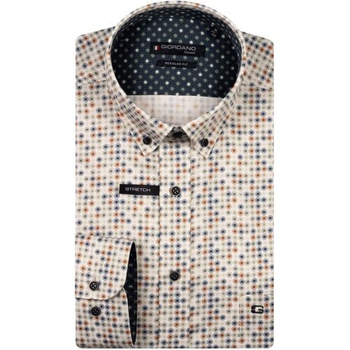 Giordano Overhemd Ivy Graphic Circles Button-Down Satin Strech Groen-Multi / male