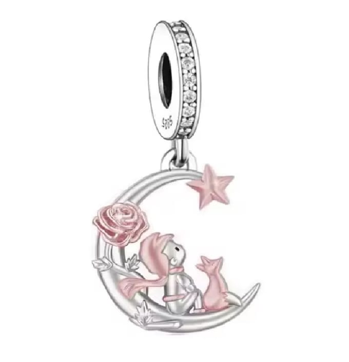 Bedel Maan met Roos, Ster en Vos – 925 Sterling Zilver – RomyStones