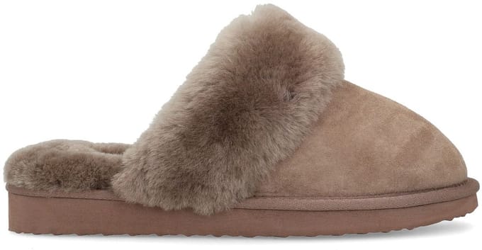 Manfield - Dames - Taupe suède pantoffels - Maat 38