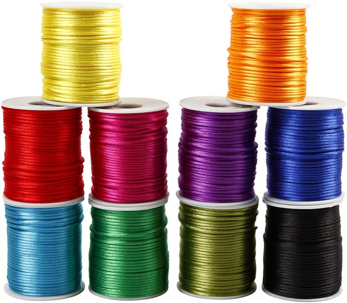 Satijnkoord, dikte 2 mm, sterke kleuren, 10x50 m/ 1 doos
