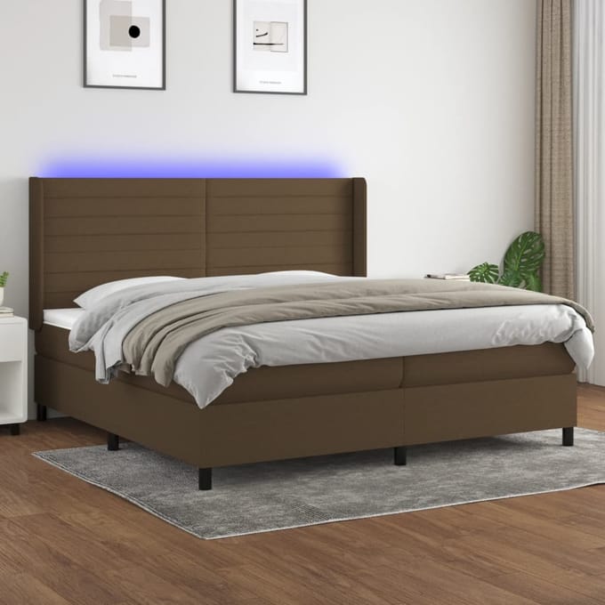 vidaXL - Boxspring - met - matras - en - LED - stof - donkerbruin - 200x200 - cm