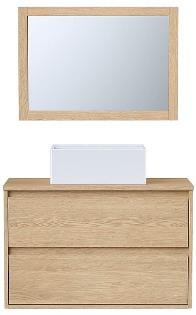 Vente-unique Wandbadkamermeubel met wastafel en spiegel - Eiken fineer - 80 cm - MILIPAM