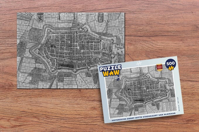 Puzzel Plattegrond - Alkmaar - Zwart Wit - Legpuzzel - Puzzel 500 stukjes - Stadskaart