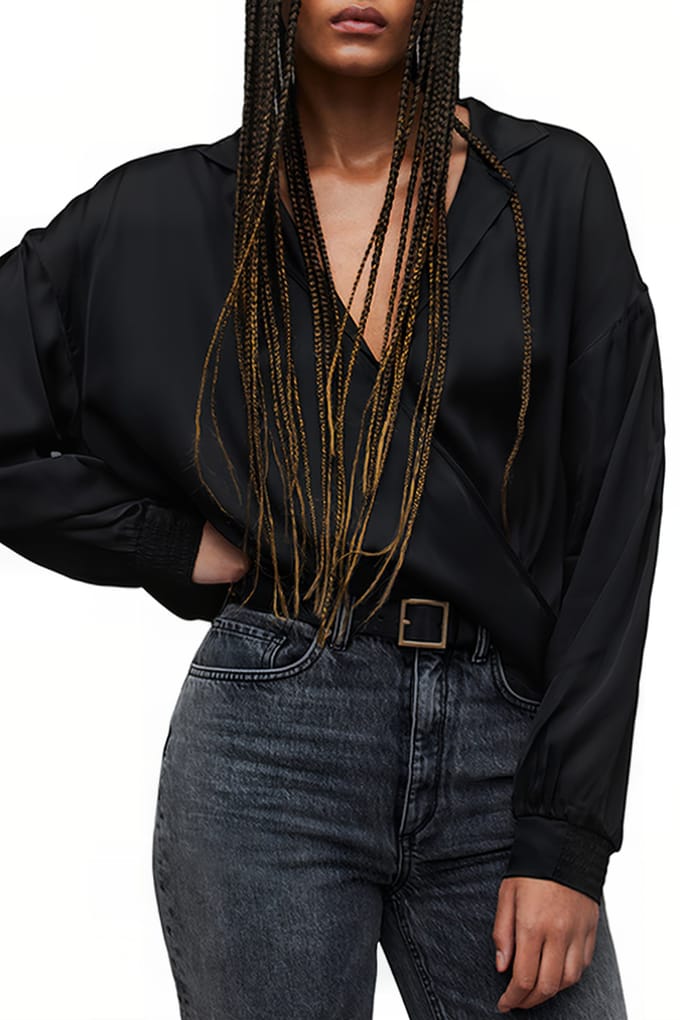 AllSaints Penny Shirt Black Größe: 42 | Blusen Outlet | Damen | Schwarz