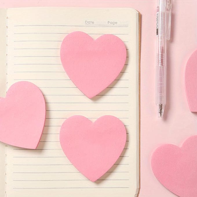 Hartvormige Post-its, Multifunctionele Post-its, Geschikt voor Studenten, Kantoor, Familie, Zelfklevend pink