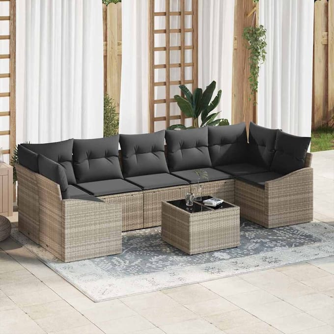 vidaXL - Bankstel - 8 - st - Lichtgrijs - en - Donkergrijs - poly - rattan