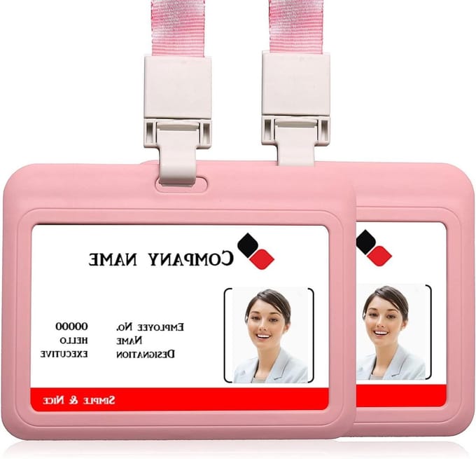 Kaarthouder met Lanyard - Naam Tag Houder - Identificatie Tonen - Hersluitbare Rits - 2 Stuks - Roze
