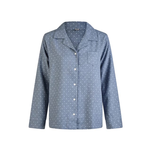 By Louise Dames Pyjama Set Flanel Lang Met Knoopsluiting Blauw Gestipt - Maat S