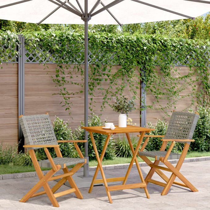 vidaXL - 3-delige - Bistroset - poly - rattan - en - massief - hout - grijs