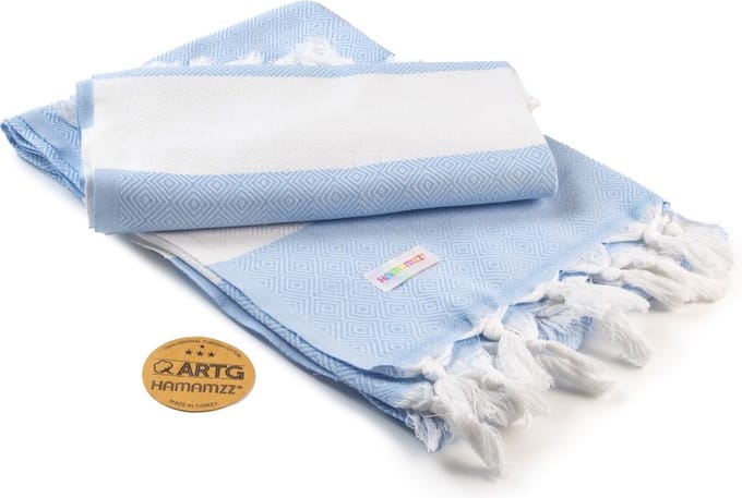 ARTG® Hamamzz - Hamamdoek - Original Marmaris De Luxe - Lichtblauw/Wit - 100 x 180 cm - AR056